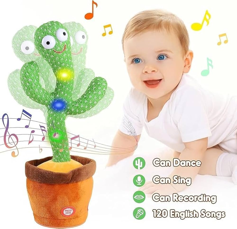 Dancing Cactus Toys for Kids Educational Plush Baby Toy Talking & Singing Electronic Pets for 6 to 12 Months Toddler Repeats What You Say Voice Recorder Musical Toys with 120 Songs