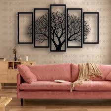 Wall Art 5 frame Tree Panels Frame 3d DIY Self Adhesive Wall Sticker Sets For Decor Latest Design Wall Decoration Ideas For Home Decor Living Bed Room And Offices And For Gifts Piece Item 4 feet 