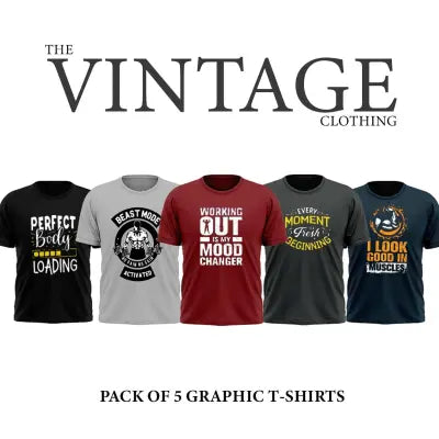 Pack of 5 high quality gym printed T-shirt tees for men