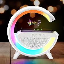Riveira G Shaped LED Bluetooth Speaker with FM Radio Smart Wireless Fast Mobile Charging Built-in Audio Music Color Changing RGB Light Bedside Table